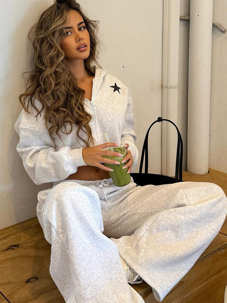 From The Archives Charli Cropped Zip Front Hoodie Grey Marle 2