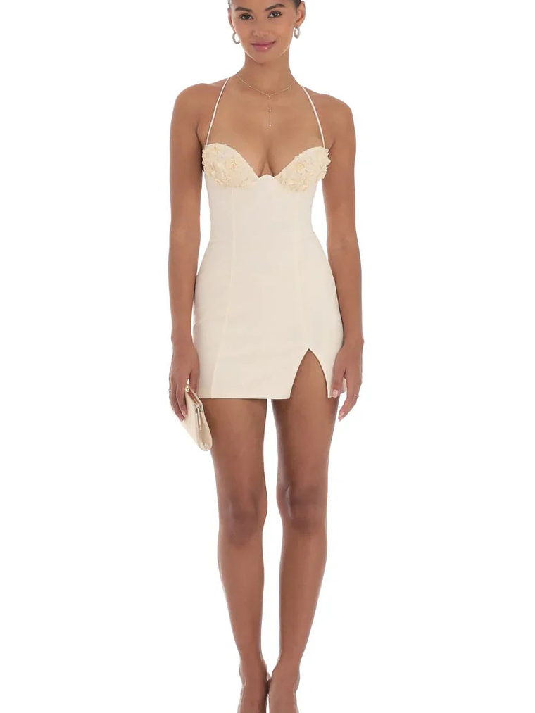 Floral Bust Fit and Flare Dress in Cream 4