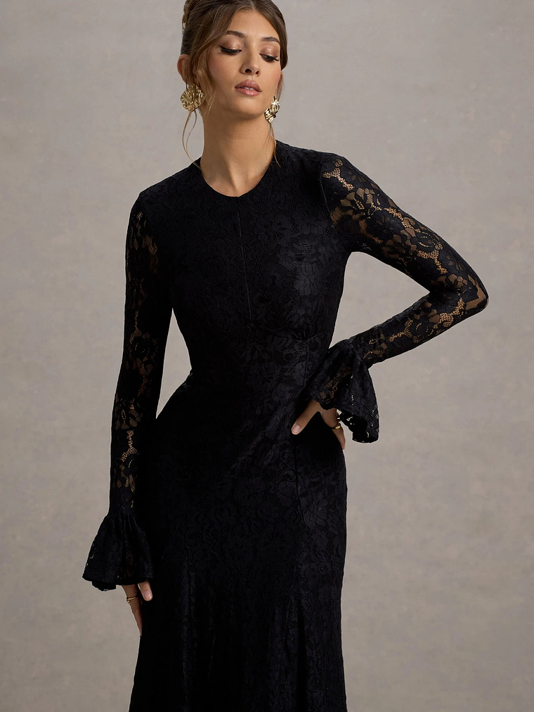 For Life | Black Lace Long-Sleeve Midi Dress 3