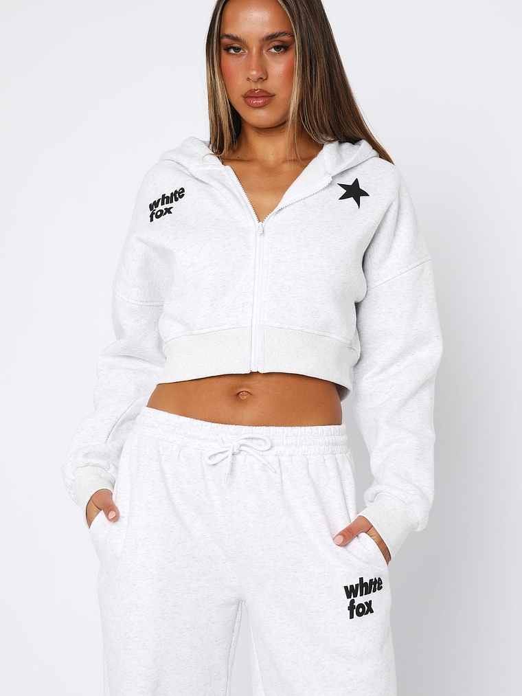 From The Archives Charli Cropped Zip Front Hoodie Grey Marle 3