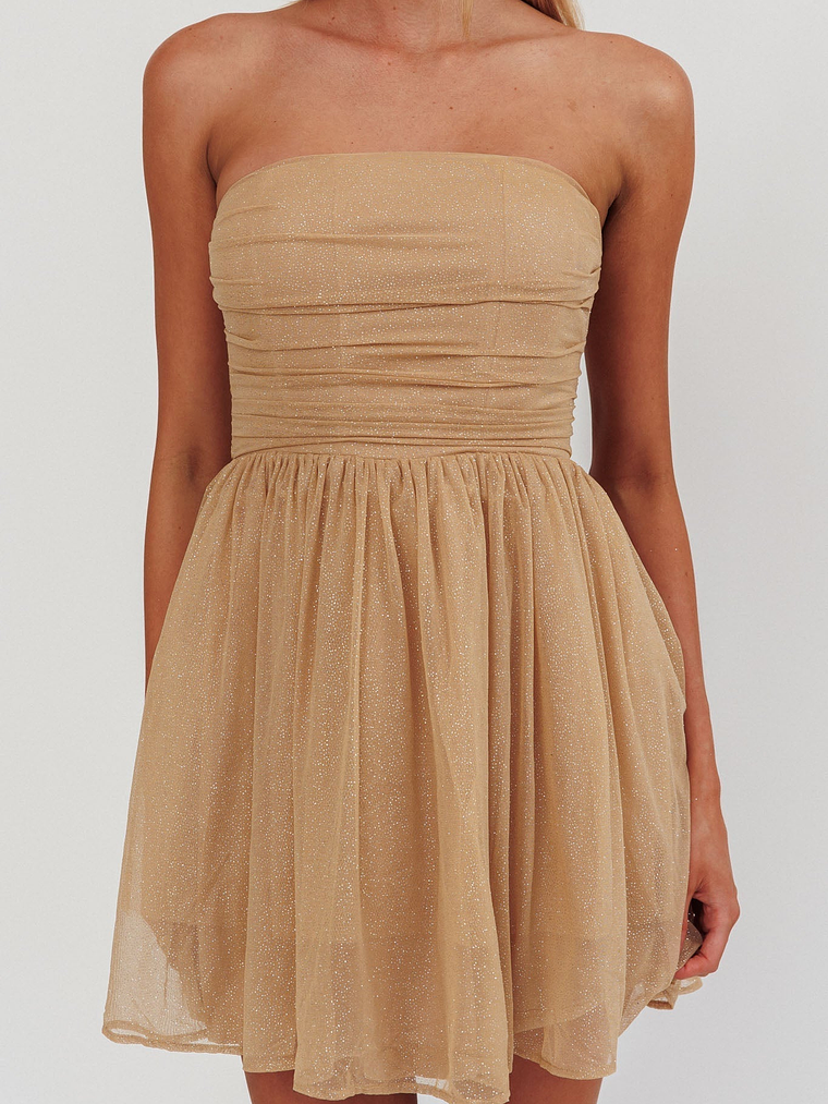 Guilty Pleasure Strapless Glitter Mini Dress Gold 5