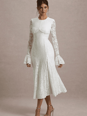 For Life | Cream Lace Long-Sleeve Midi Dress