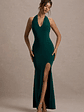 Glamour | Bottle Green Backless V Plunge Halter Neck Maxi Dress With Side Split - thumbnail 1