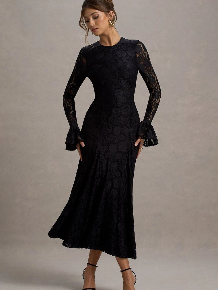 For Life | Black Lace Long-Sleeve Midi Dress 4