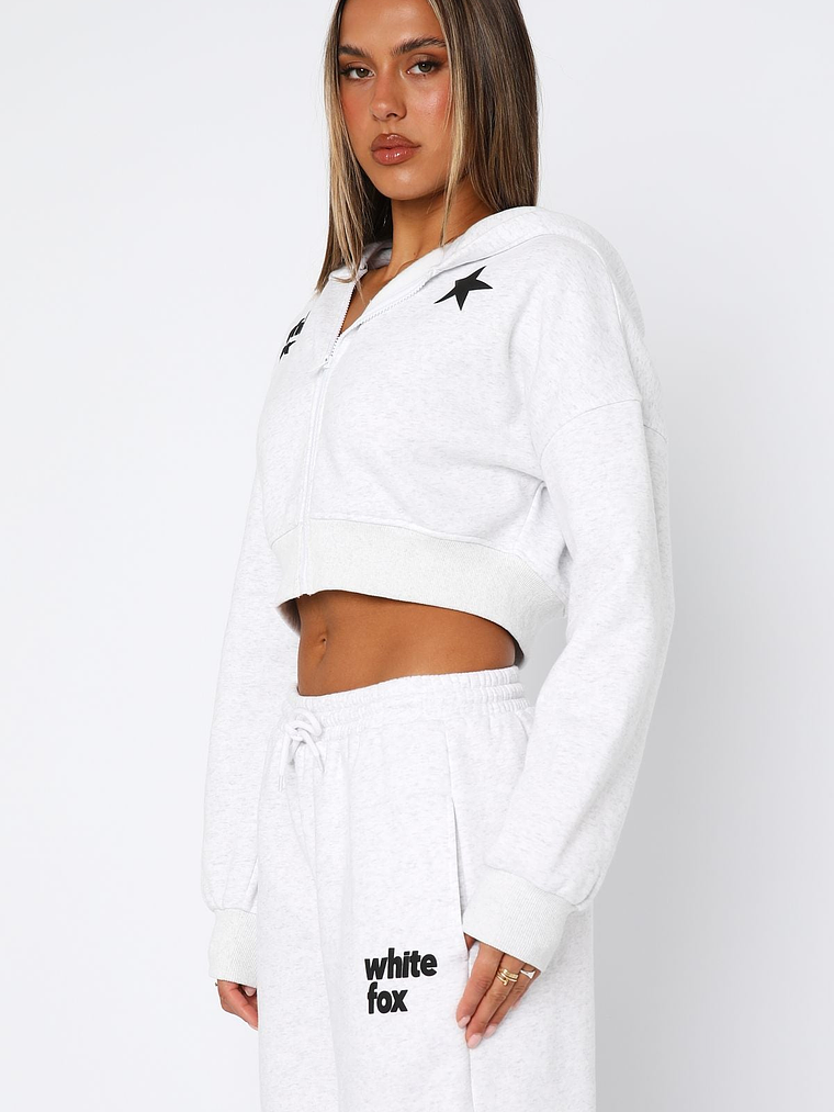 From The Archives Charli Cropped Zip Front Hoodie Grey Marle 4