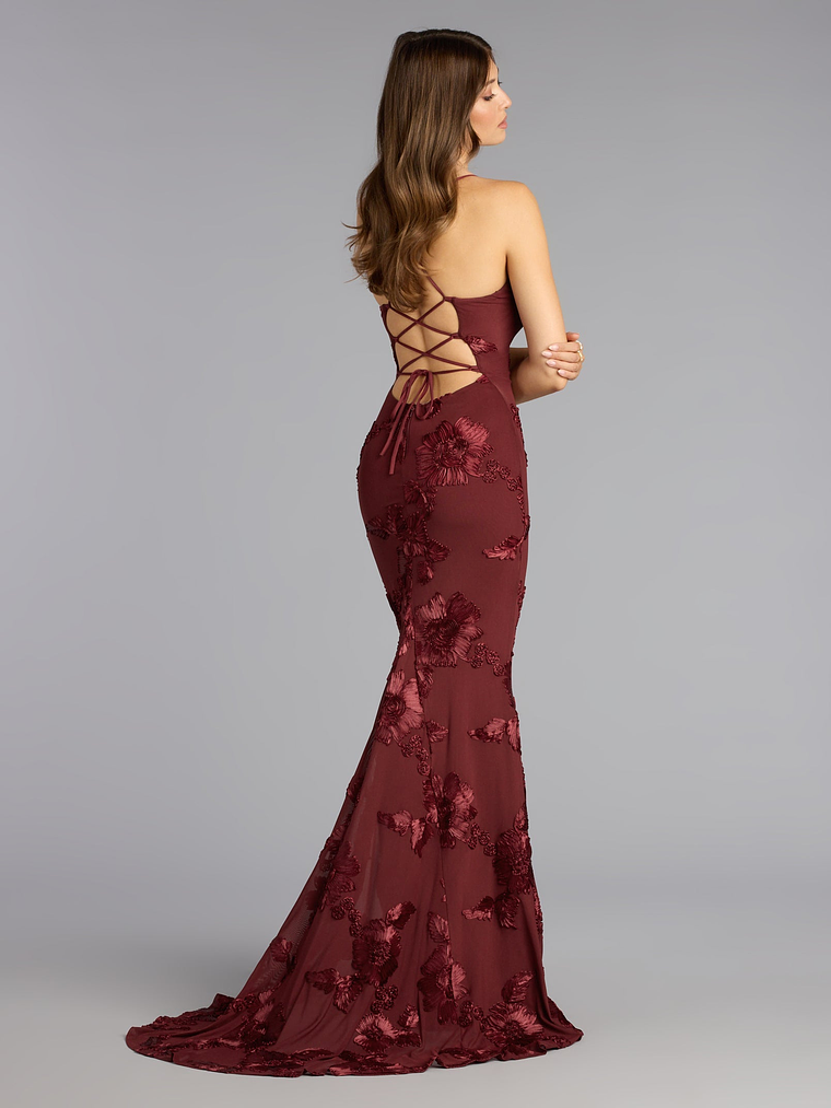 Gabi Lace-Up Floral Trim Mermaid Formal Dress 18