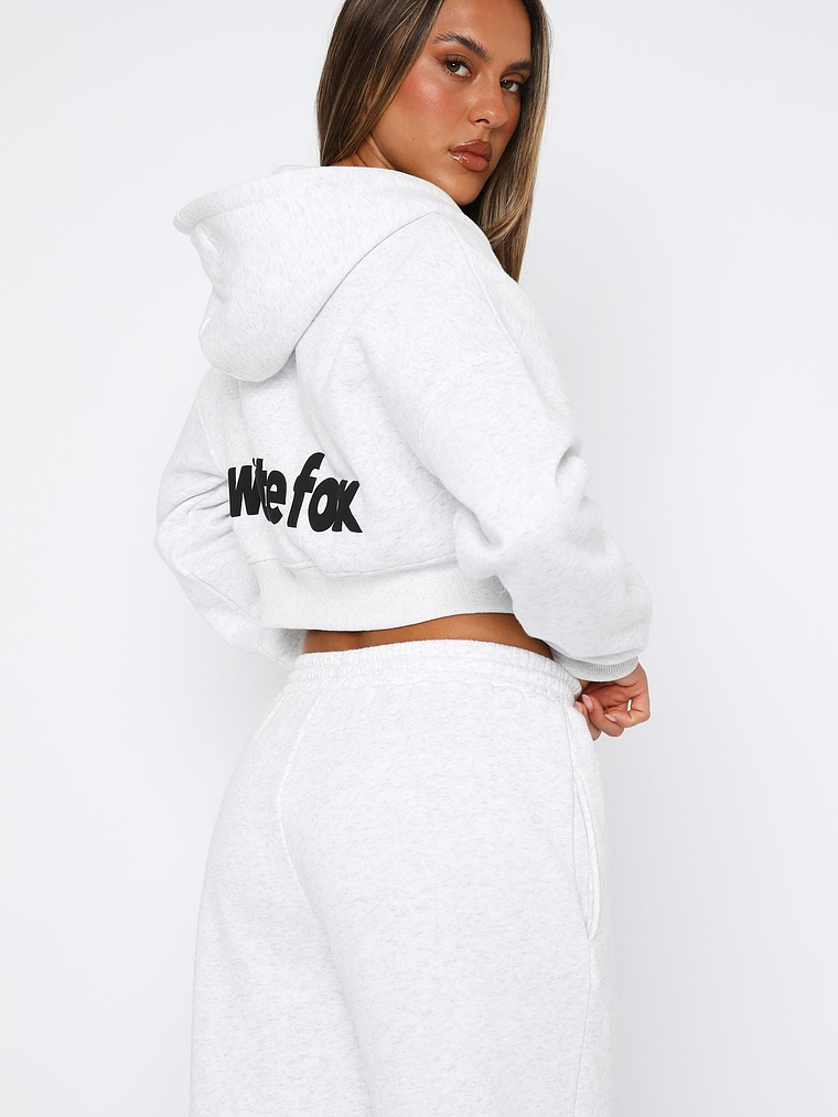 From The Archives Charli Cropped Zip Front Hoodie Grey Marle 5