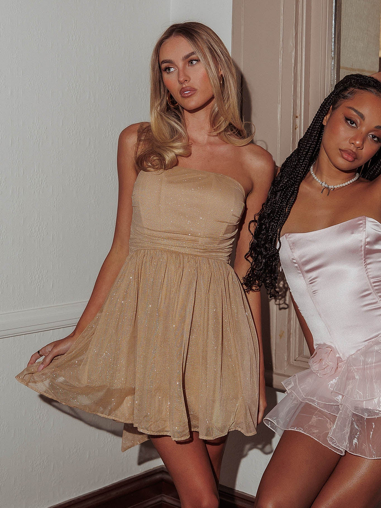 Guilty Pleasure Strapless Glitter Mini Dress Gold 7