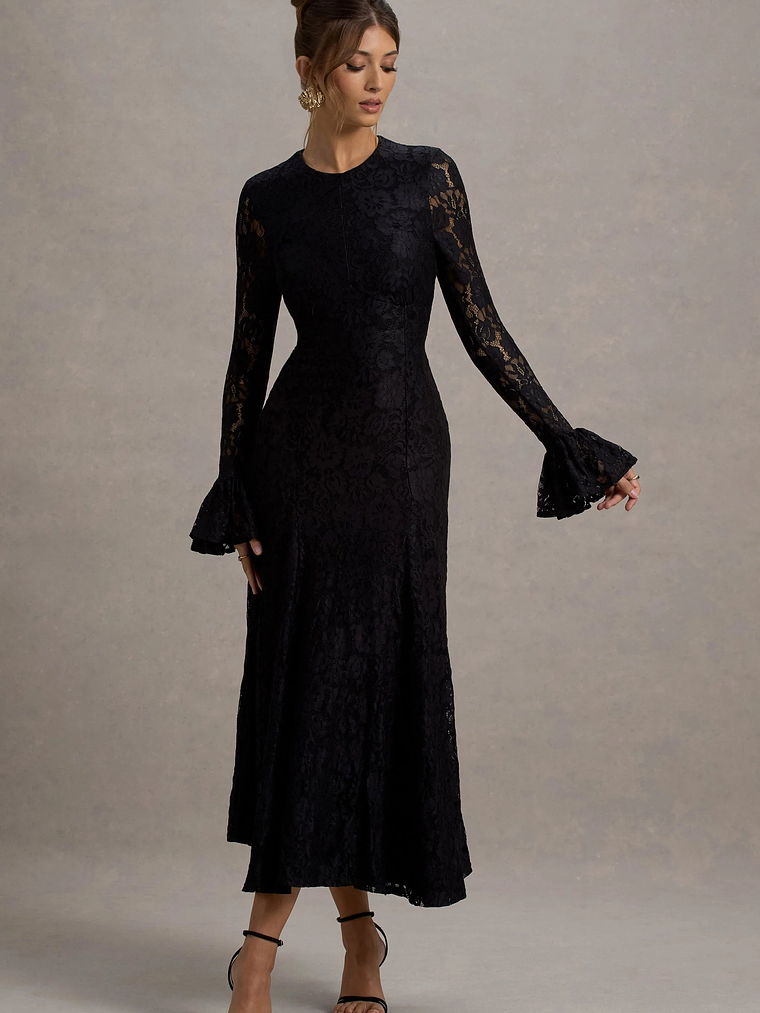For Life | Black Lace Long-Sleeve Midi Dress 5