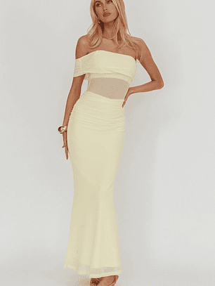 Gala One-Shoulder Sheer Waist Maxi Dress Yellow