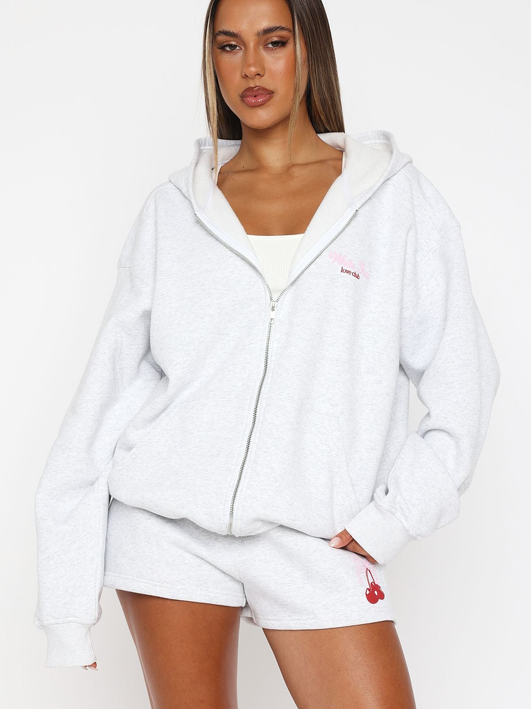 Fell So Hard Zip Front Hoodie Grey Marle 2