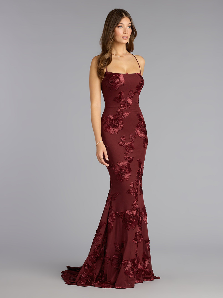 Gabi Lace-Up Floral Trim Mermaid Formal Dress 20