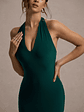 Glamour | Bottle Green Backless V Plunge Halter Neck Maxi Dress With Side Split - thumbnail 3