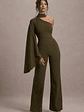 Fenix | Khaki Asymmetric Cape-Sleeve Straight-Leg Jumpsuit - thumbnail 1