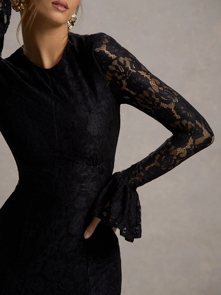 For Life | Black Lace Long-Sleeve Midi Dress 7