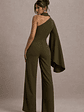 Fenix | Khaki Asymmetric Cape-Sleeve Straight-Leg Jumpsuit - thumbnail 2