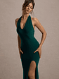 Glamour | Bottle Green Backless V Plunge Halter Neck Maxi Dress With Side Split - thumbnail 4