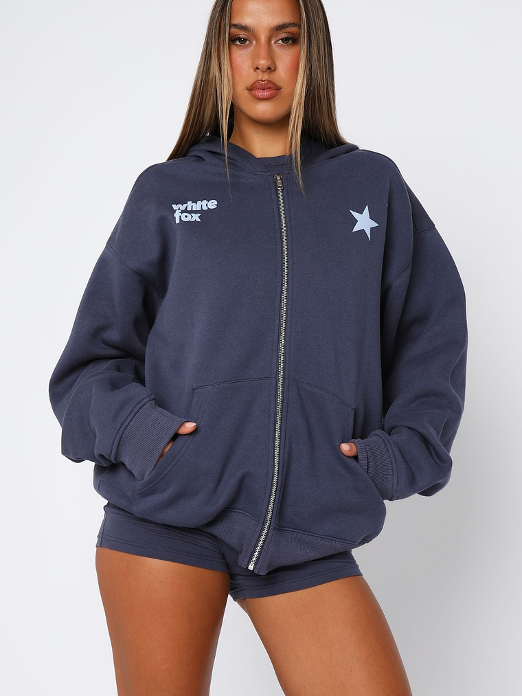 From The Archives Charli Zip Front Hoodie Navy 2