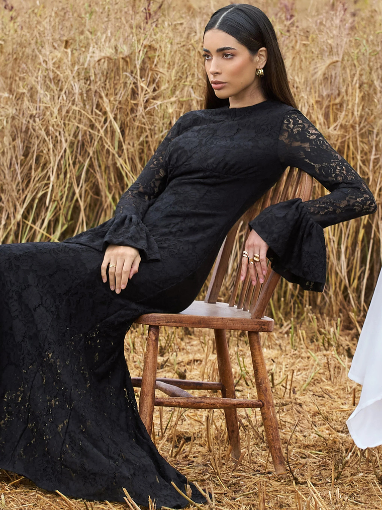 For Life | Black Lace Long-Sleeve Midi Dress 8