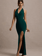 Glamour | Bottle Green Backless V Plunge Halter Neck Maxi Dress With Side Split - thumbnail 5