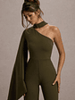 Fenix | Khaki Asymmetric Cape-Sleeve Straight-Leg Jumpsuit - thumbnail 4