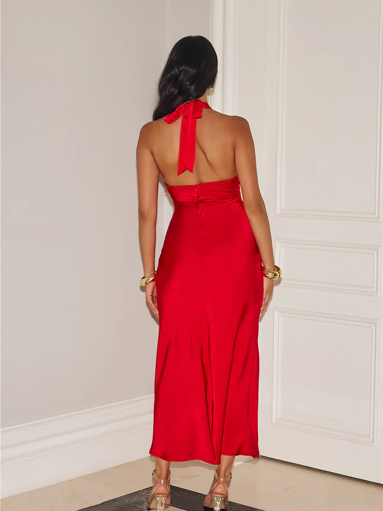 Gold Romance Halter Satin Maxi Dress 5