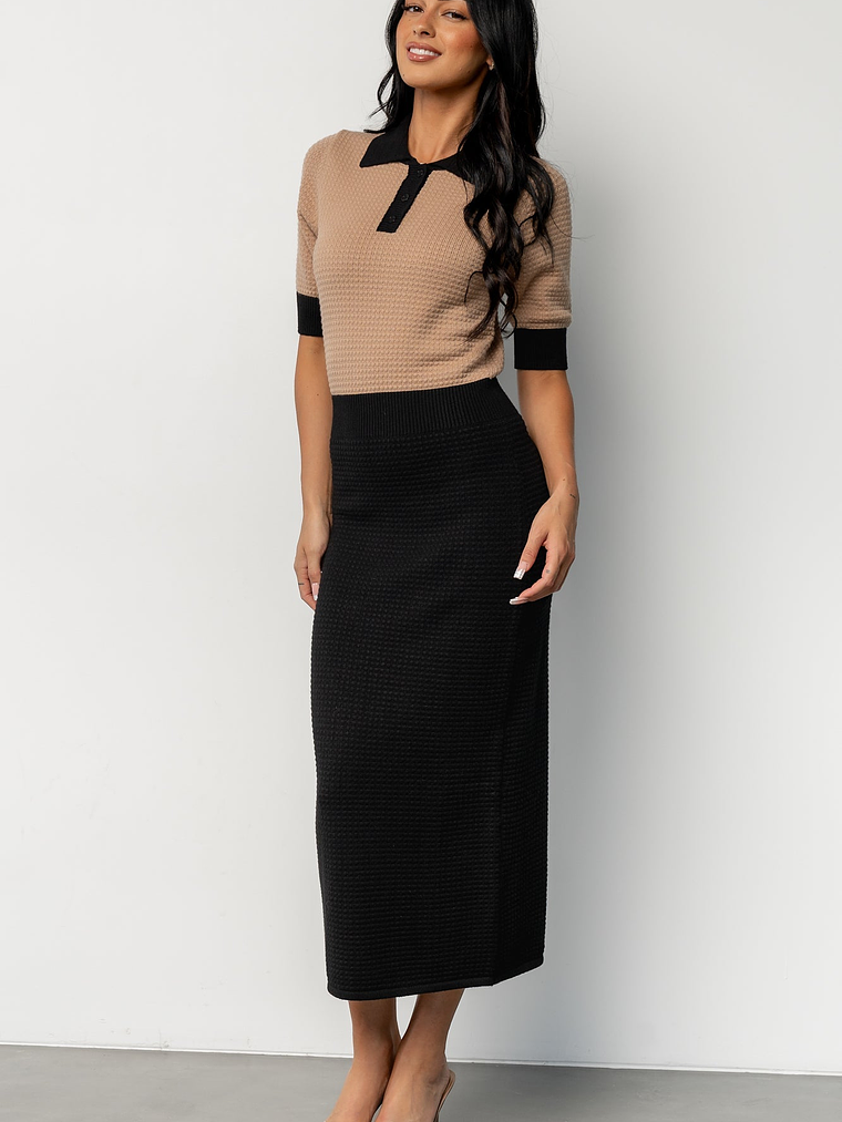 Gwendolyn Collared Midi Dress | Black + Mocha 5