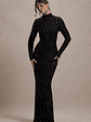 Galaxy | Black Sequin Turtle-Neck Long-Sleeve Maxi Dress - thumbnail 1