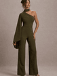 Fenix | Khaki Asymmetric Cape-Sleeve Straight-Leg Jumpsuit - thumbnail 6