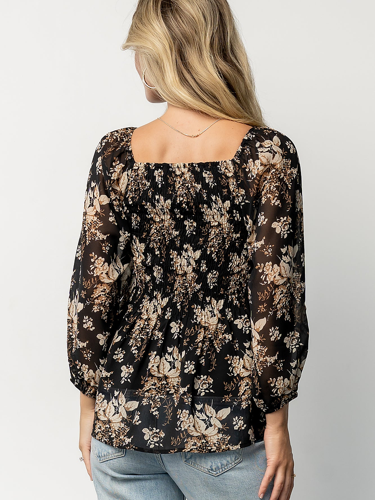 Fenna Smocked Top | Black Floral 4