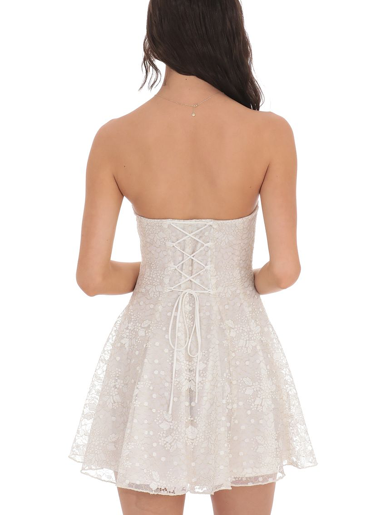 Gold Thread Strapless Fit and Flare Dress in Ivory 2