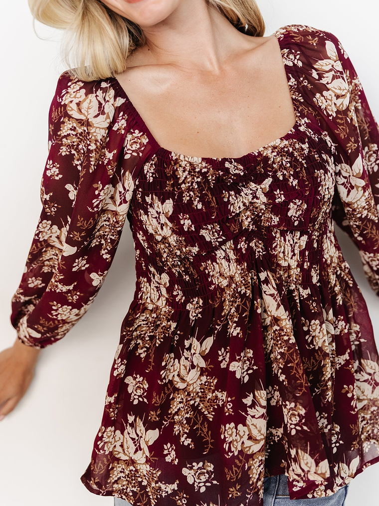 Fenna Smocked Top | Burgundy Floral 2