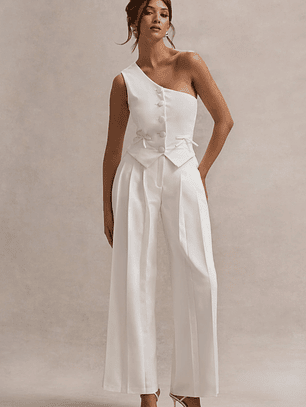Galilea | Cream Pleated Wide-Leg Trousers