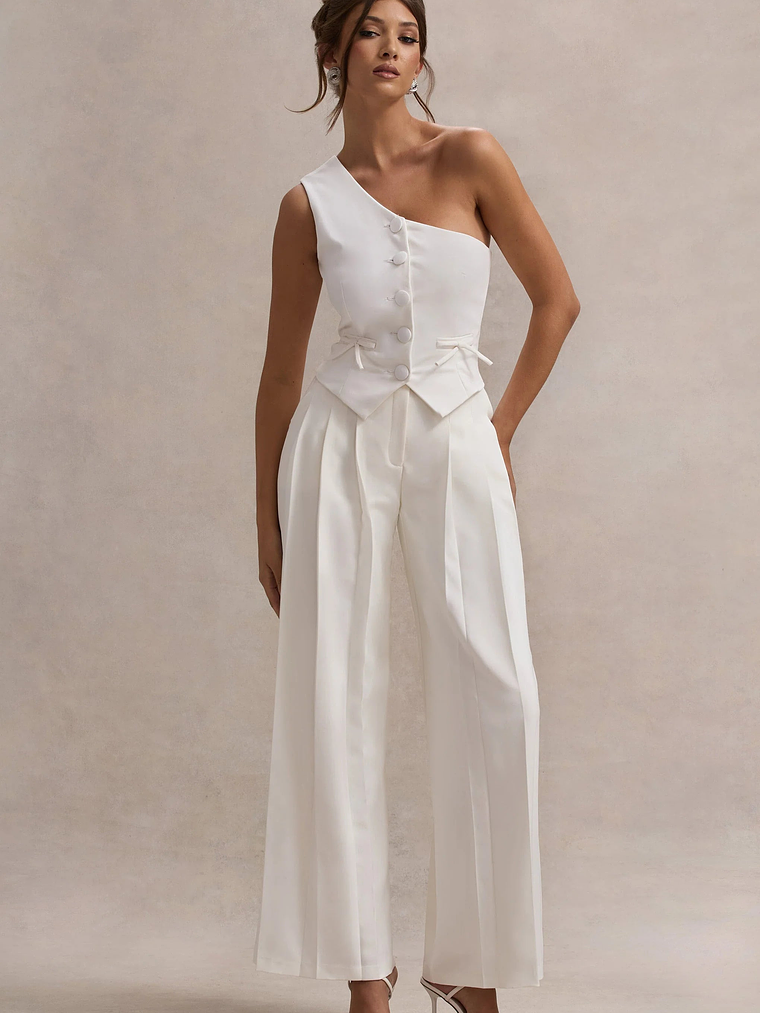 Galilea | Cream Pleated Wide-Leg Trousers 1
