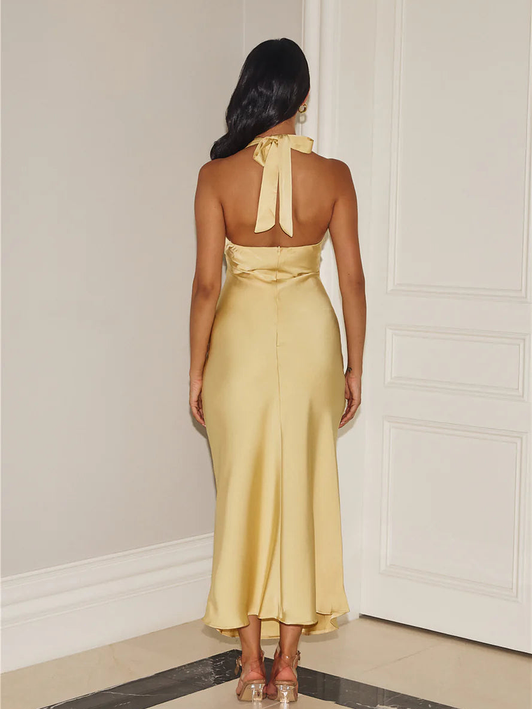 Gold Romance Halter Satin Maxi Dress 12