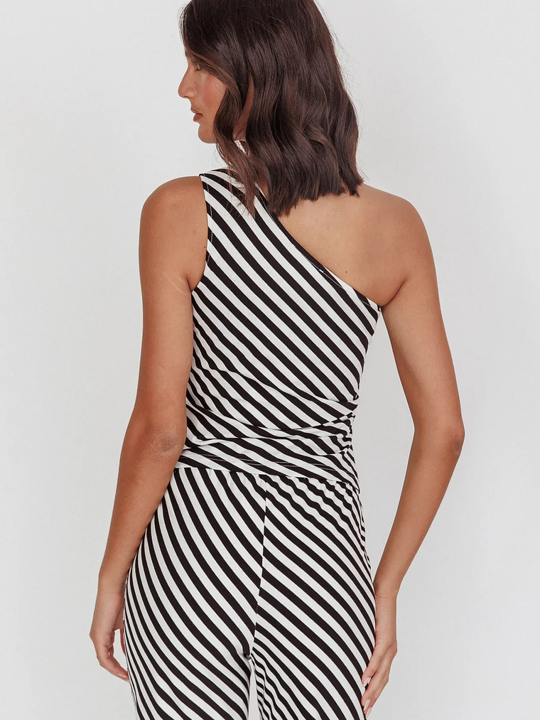 Golden Beach One-Shoulder Asymmetric Top Black Stripe 2