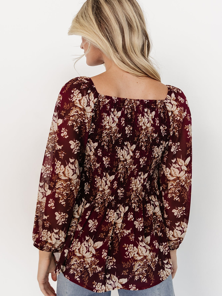 Fenna Smocked Top | Burgundy Floral 4