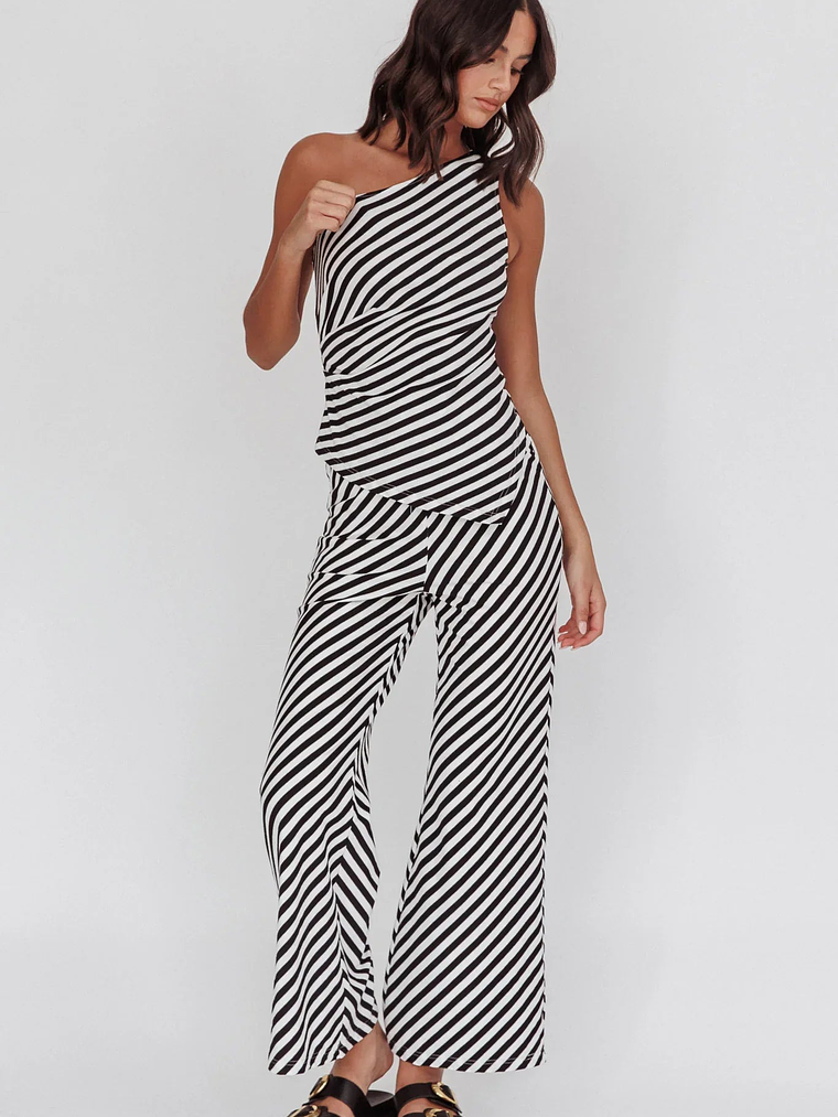 Golden Beach One-Shoulder Asymmetric Top Black Stripe 3