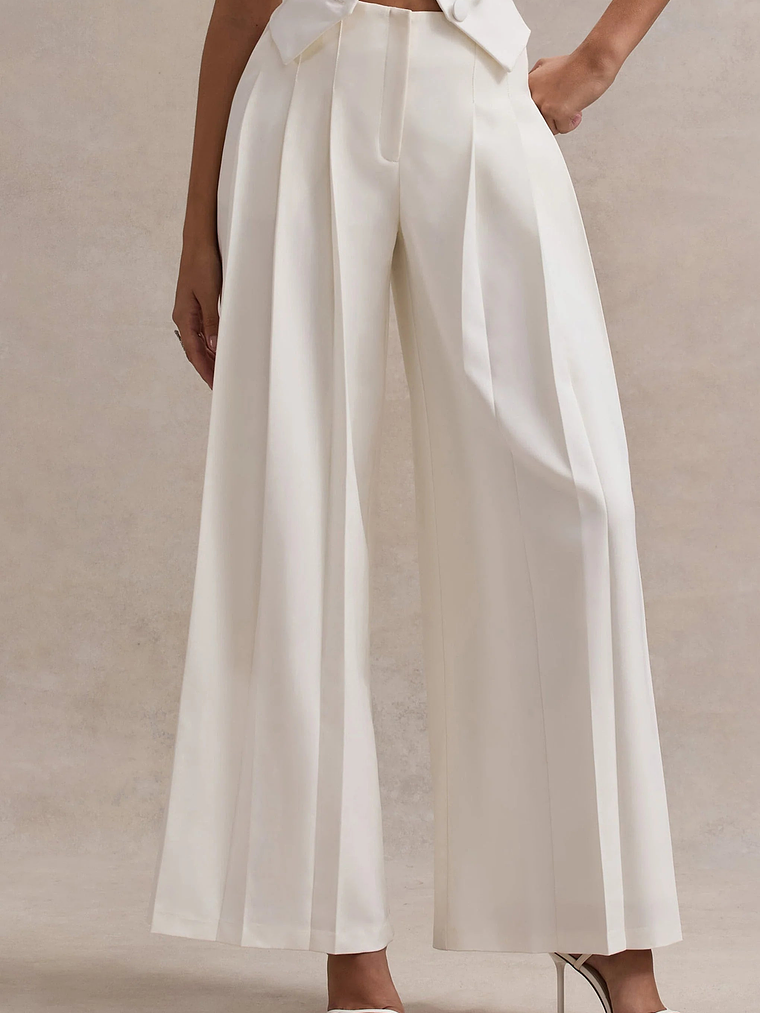 Galilea | Cream Pleated Wide-Leg Trousers 3