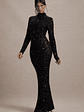 Galaxy | Black Sequin Turtle-Neck Long-Sleeve Maxi Dress - thumbnail 4