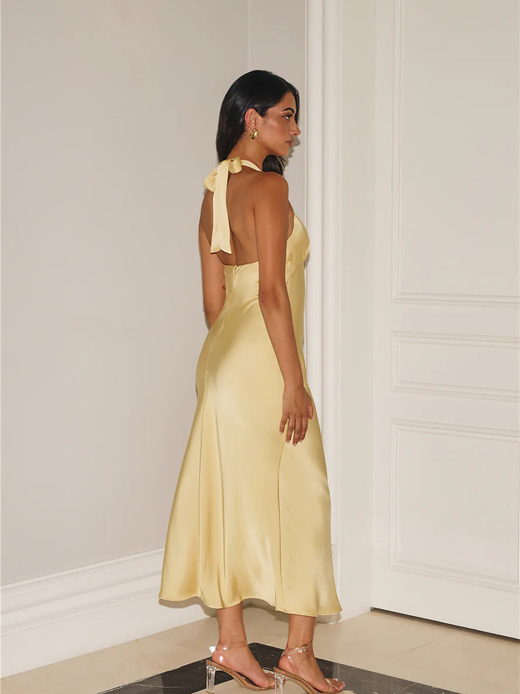Gold Romance Halter Satin Maxi Dress 16