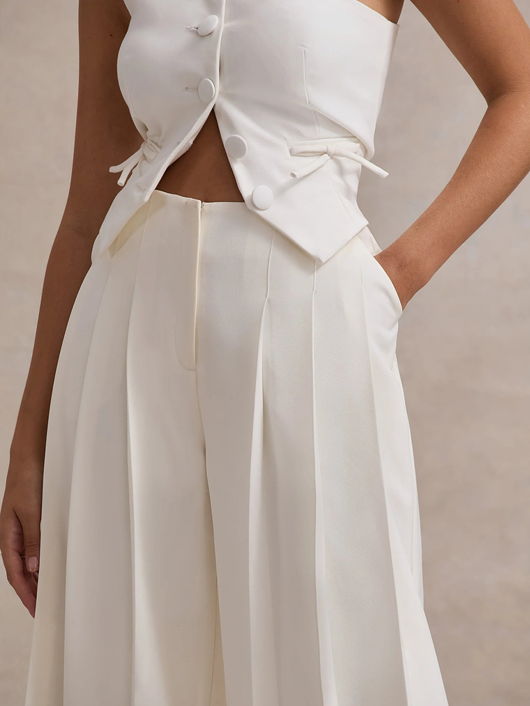 Galilea | Cream Pleated Wide-Leg Trousers 4