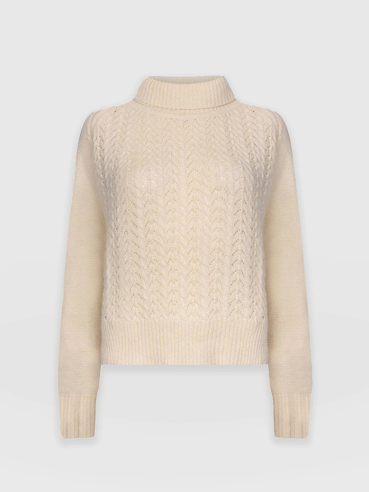 Glen Cable Knit Sweater - Cream 7