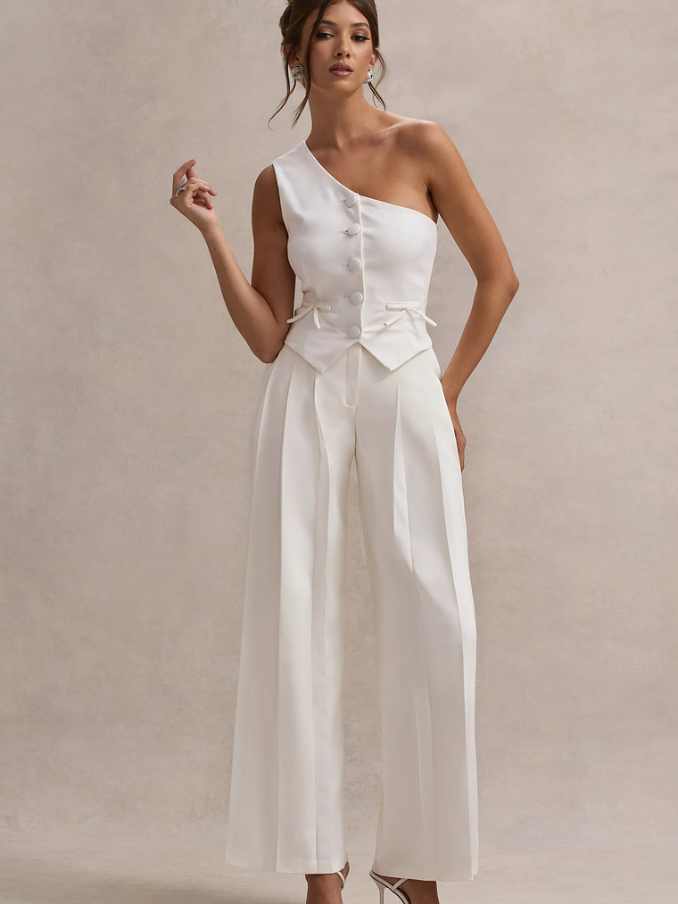 Galilea | Cream Pleated Wide-Leg Trousers 5