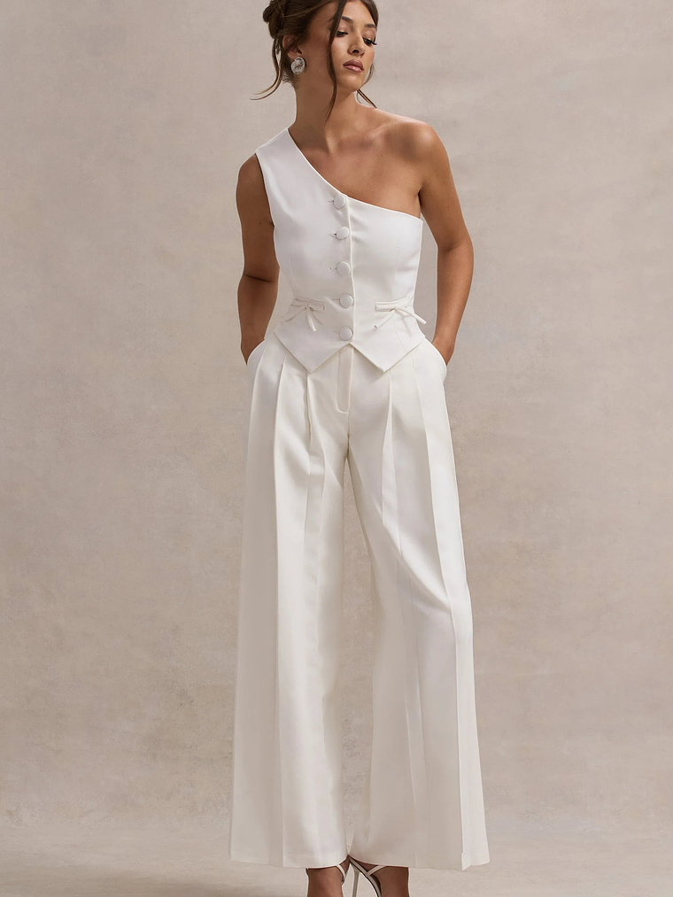 Galilea | Cream Pleated Wide-Leg Trousers 6