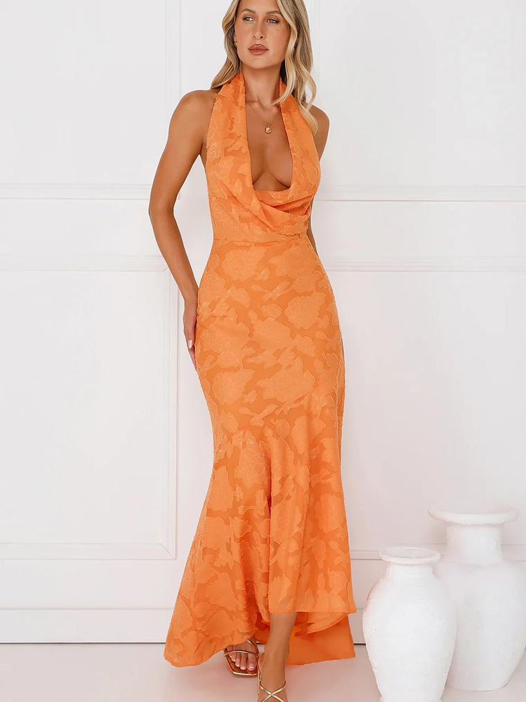 Garden Gems Halter Maxi Dress Orange 3