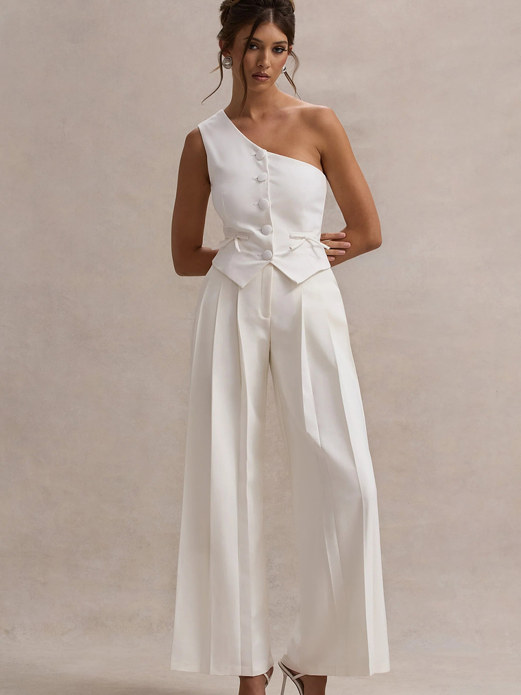 Galilea | Cream Pleated Wide-Leg Trousers 8
