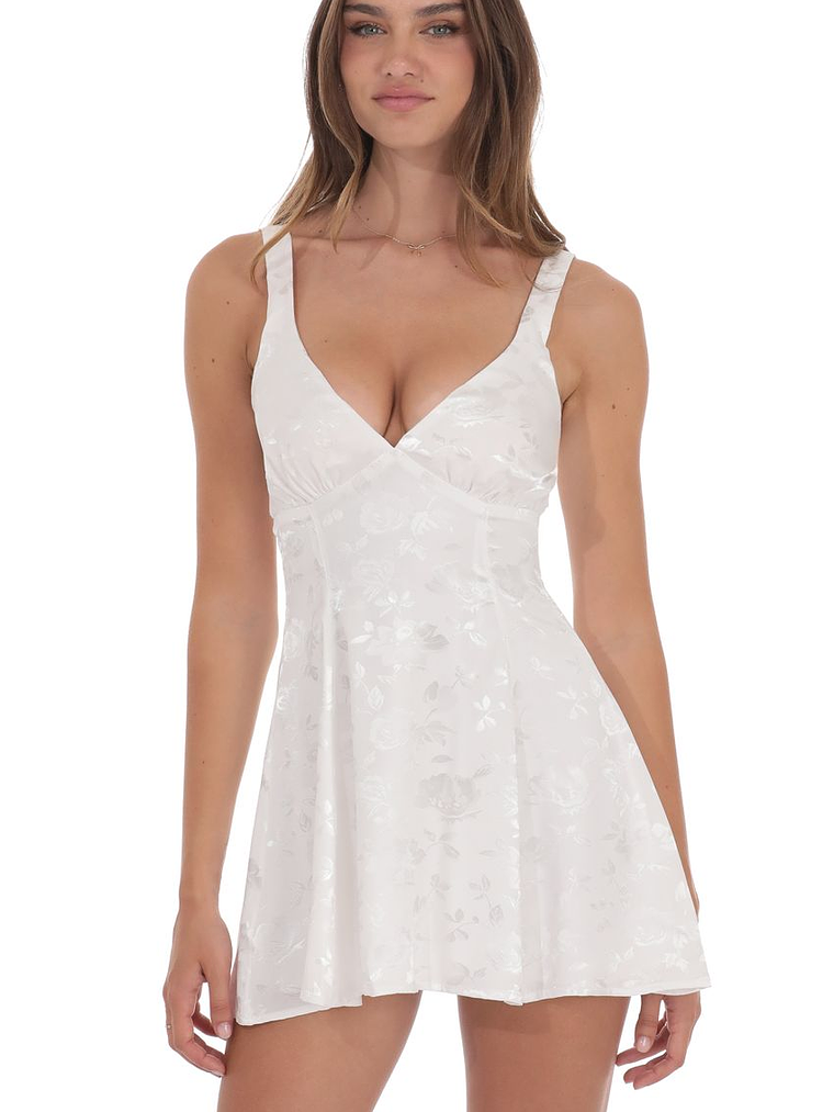 Floral Jacquard A-Line Dress in White 2