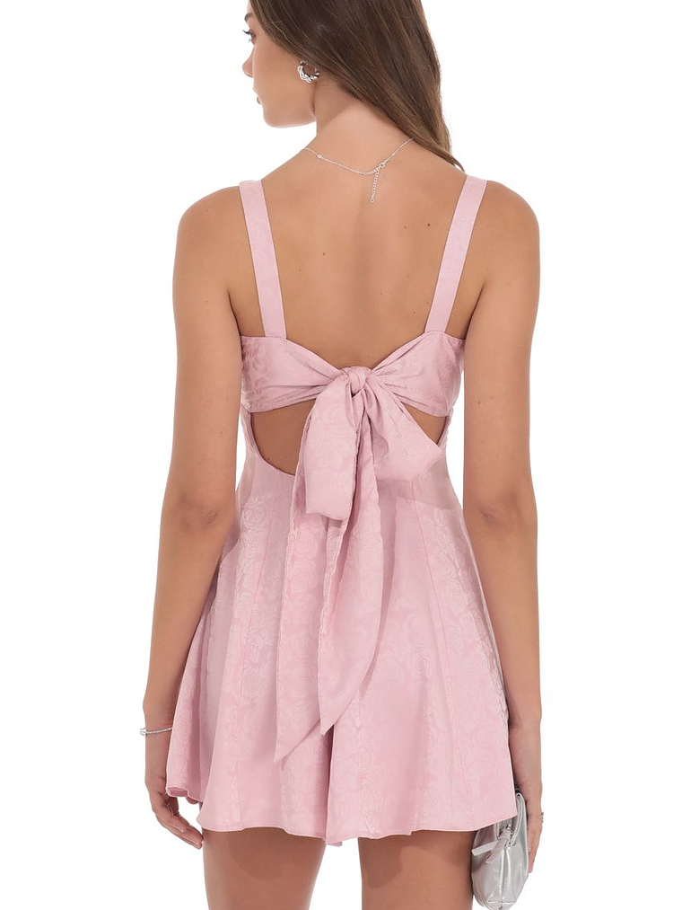 Floral Jacquard Bow Tie Dress in Dusty Pink 3