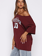 Everything In Time Off Shoulder Oversized Tee Burgundy - thumbnail 3